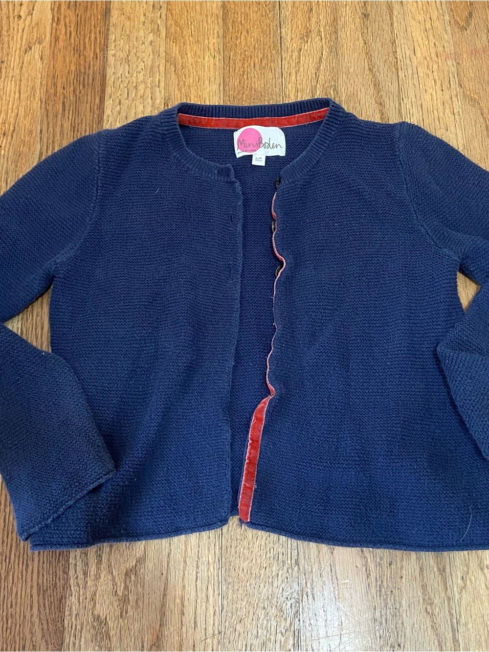 Mini Boden Navy Cardigan with Red Velvet Trim